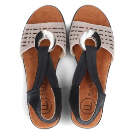 Filippo DS2308/22 Bk Go leather openwork sandals, black and gold golden 5