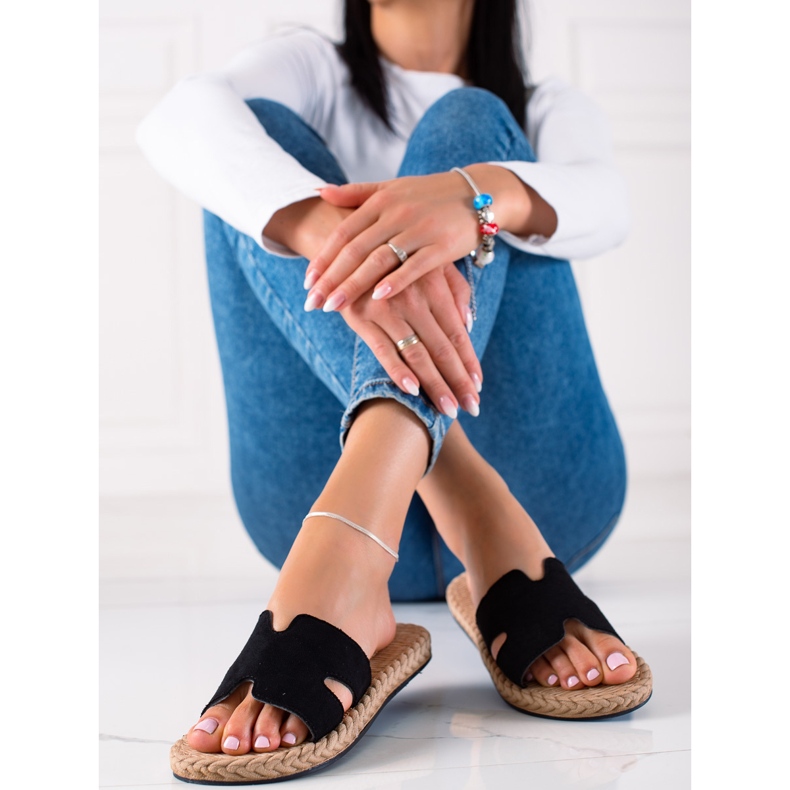 Straw-sole slippers black 1