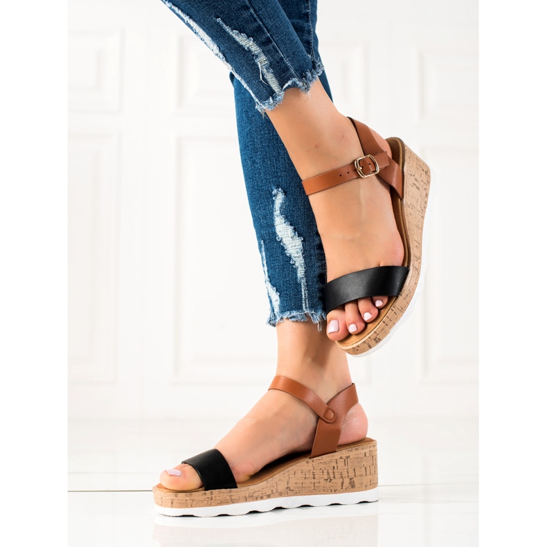 Cm Paris Classic Wedge Sandals brown black 1