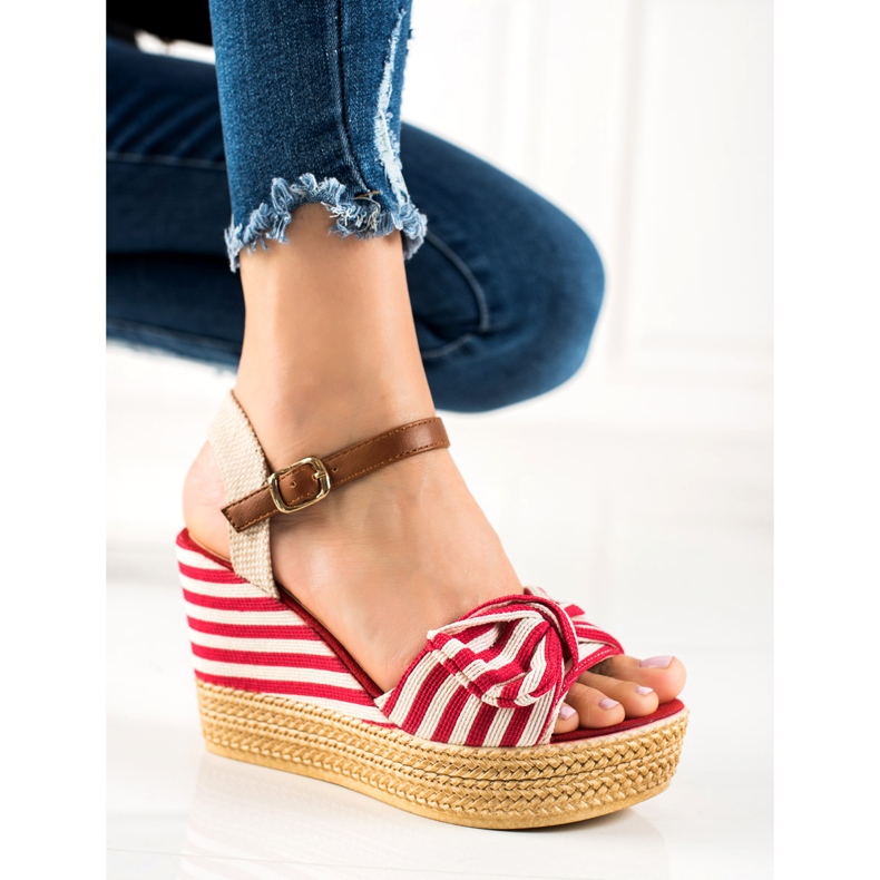 Sandals With A Bow On The Wedge brown red 1