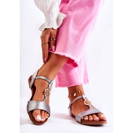 S.Barski Lightweight Women's Sandals With Buckle Dark Silver Carida 2