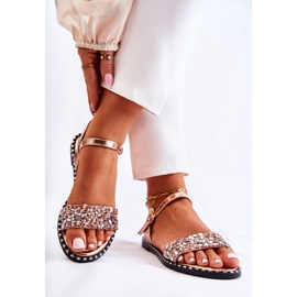 PS1 Women's Sandals On Flat Heels With Studs Rose Gold Francesca pink golden 2