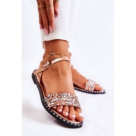 PS1 Women's Sandals On Flat Heels With Studs Rose Gold Francesca pink golden 1