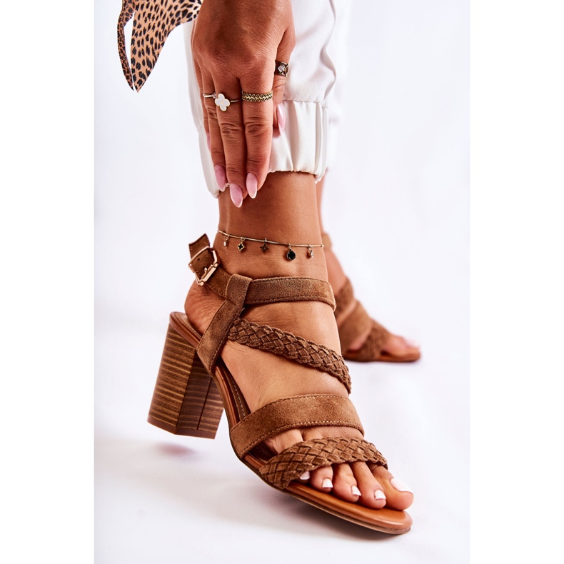 PE1 Suede Women's Sandals On A Heel Camel Elora brown 1