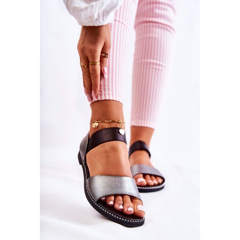 S.Barski Classic Sandals With Studs Dark Silver Shelly black 1