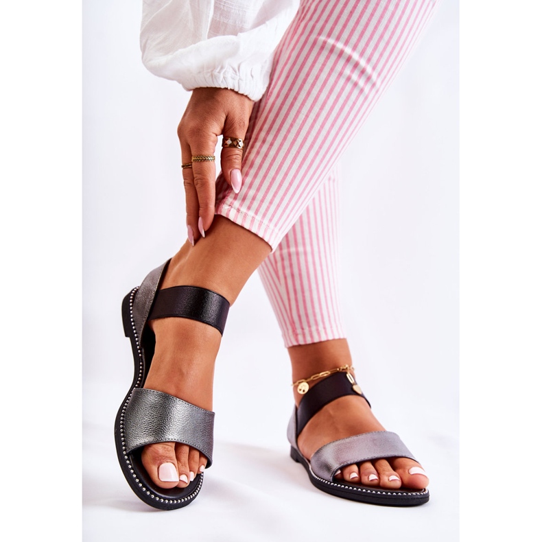 S.Barski Classic Sandals With Studs Dark Silver Shelly black 2