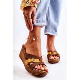 Women's Slippers On Wedge Inblu EN000024 Brown-Yellow 1 Women's Slippers On Wedge Inblu EN000024 Brown-Yellow 1