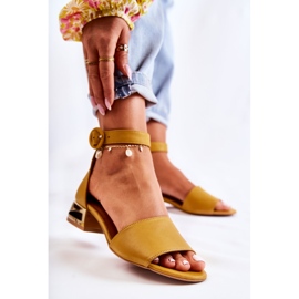 Leather Sandals On Gold Heels Laura Messi 2143 Dark yellow 1