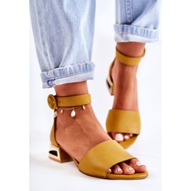 Leather Sandals On Gold Heels Laura Messi 2143 Dark yellow 2