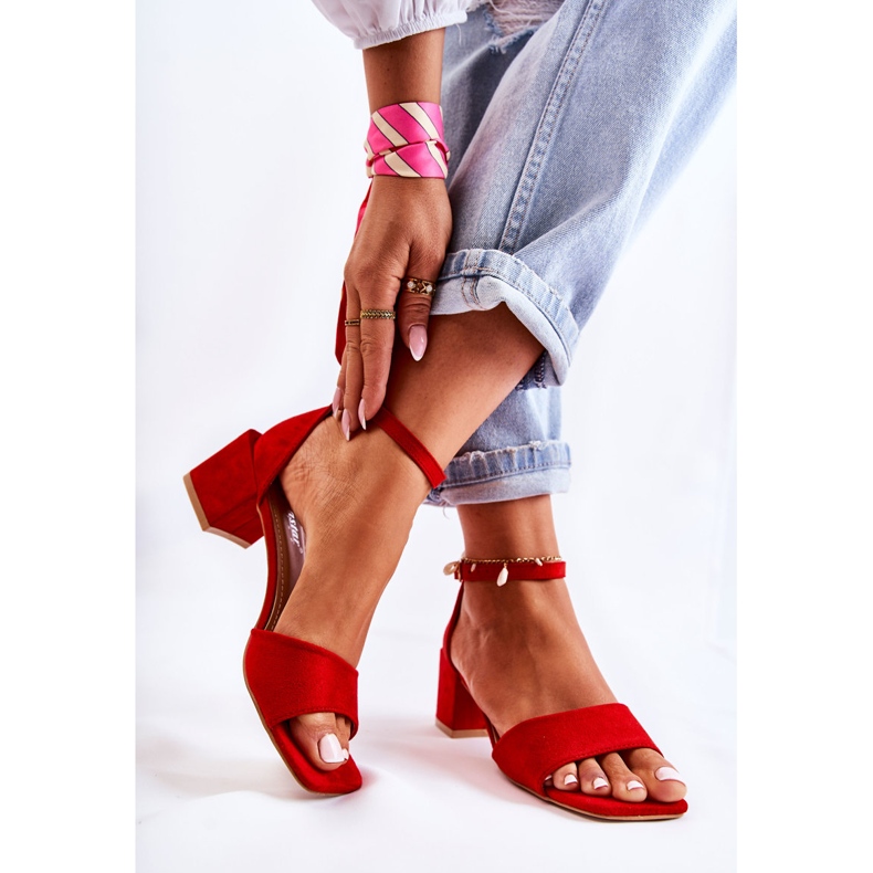 PS1 Suede Women's Sandals On High Heel Red Luciana 2