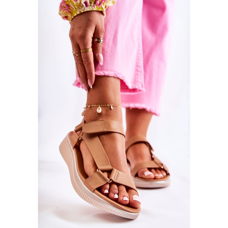 PE1 Women's Sandals With Velcro Camel Clarisse brown 1