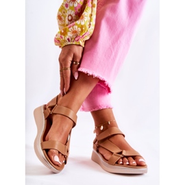 PE1 Women's Sandals With Velcro Camel Clarisse brown 2
