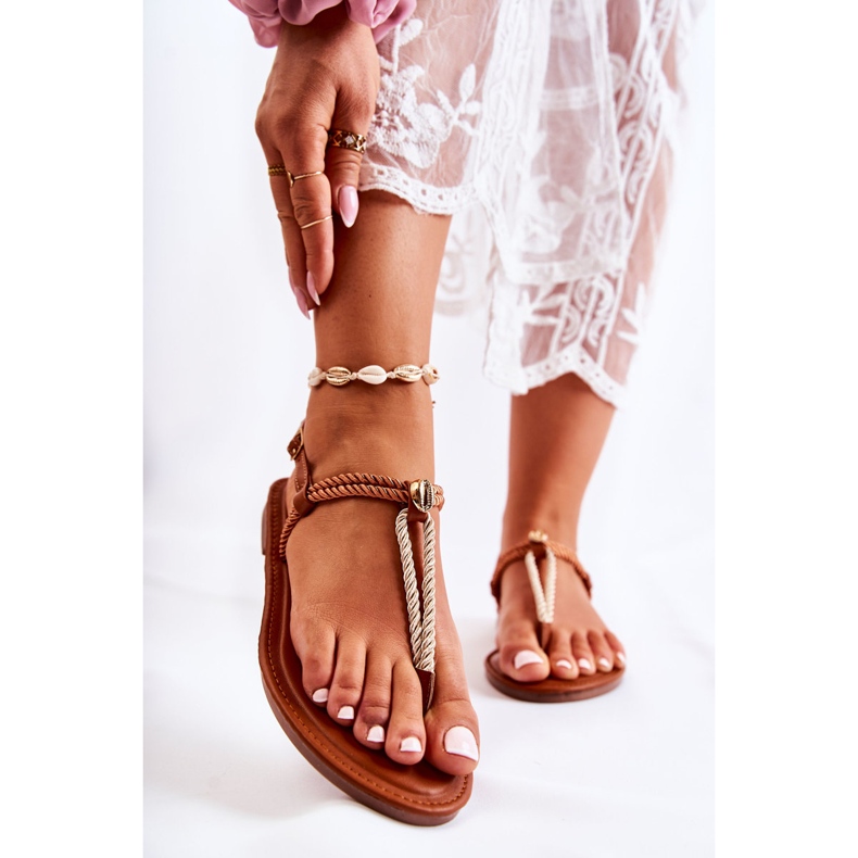 FL1 Women's Sandals Flip-flops With A Shell Brown Candell 1