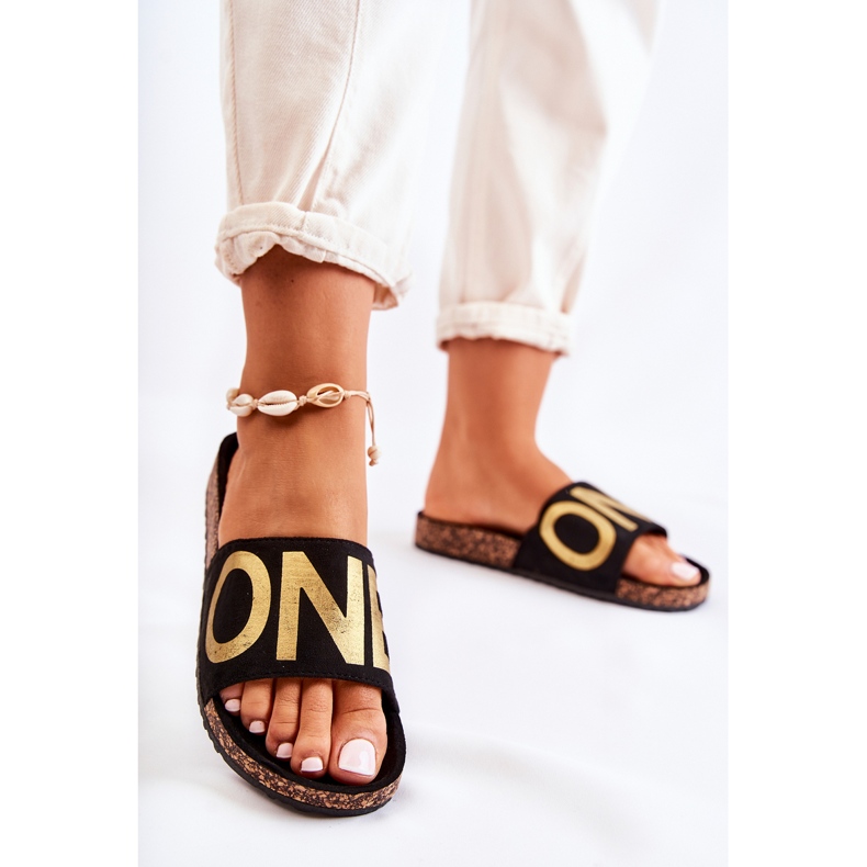 PE1 Classic Slip-On Slippers With Black And Gold Bahari Inscription 1