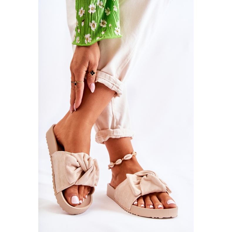 PE1 Classic Suede Slippers With Beige Hayle Bow 2