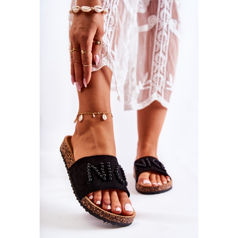 PE1 Classic Suede Slippers With Beaded Black Vayana 1