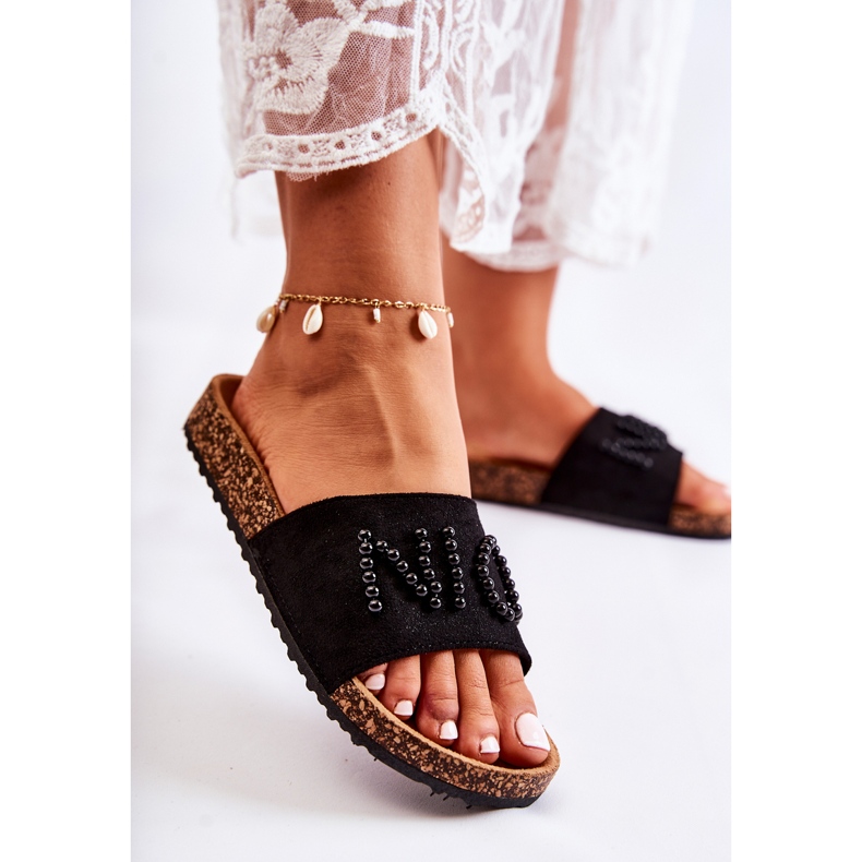 PE1 Classic Suede Slippers With Beaded Black Vayana 2