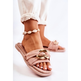FK1 Suede Slippers With Decorative Chain Pink Louie 2
