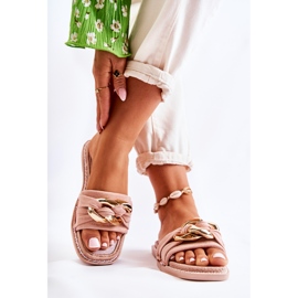 FK1 Suede Slippers With Decorative Chain Pink Louie 1