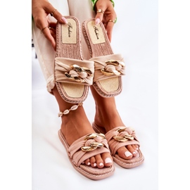 FK1 Suede Slippers With Decorative Chain Beige Louie 2