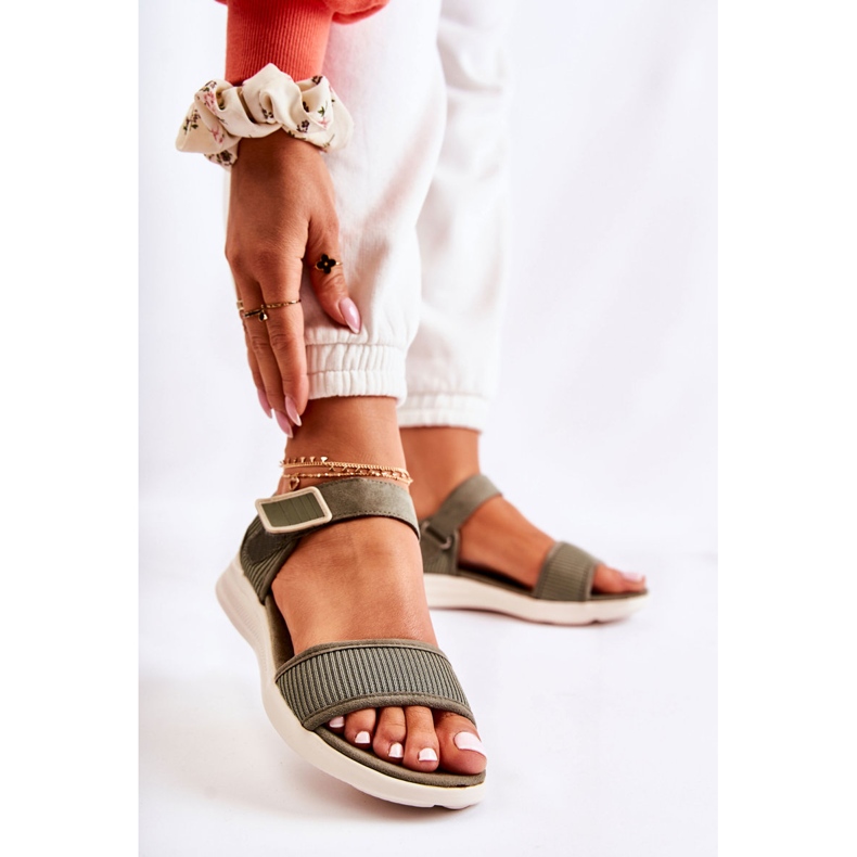 PE1 Women's Comfortable Sandals With Velcro Green Sidney 1