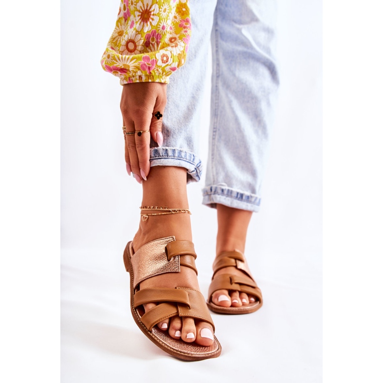 Comfortable Leather Women's Slippers Maciejka 05549-29 Brown golden 1