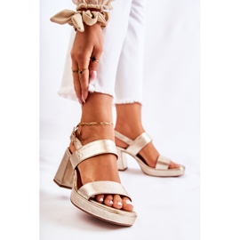 Fashionable Leather High Heel Sandals Maciejka 05522-25 Golden 1