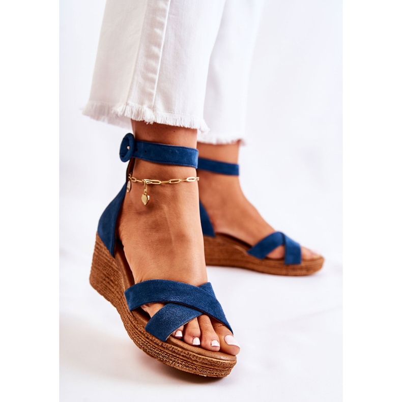 Suede Wedge Sandals Maciejka 04565-06 Navy Blue multicolored 2