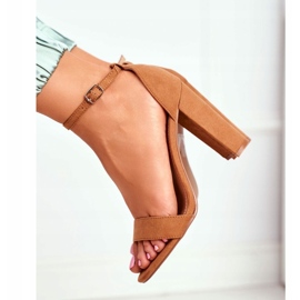 FW1 Women's Sandals On Heel Suede Camel Anastasie brown 3