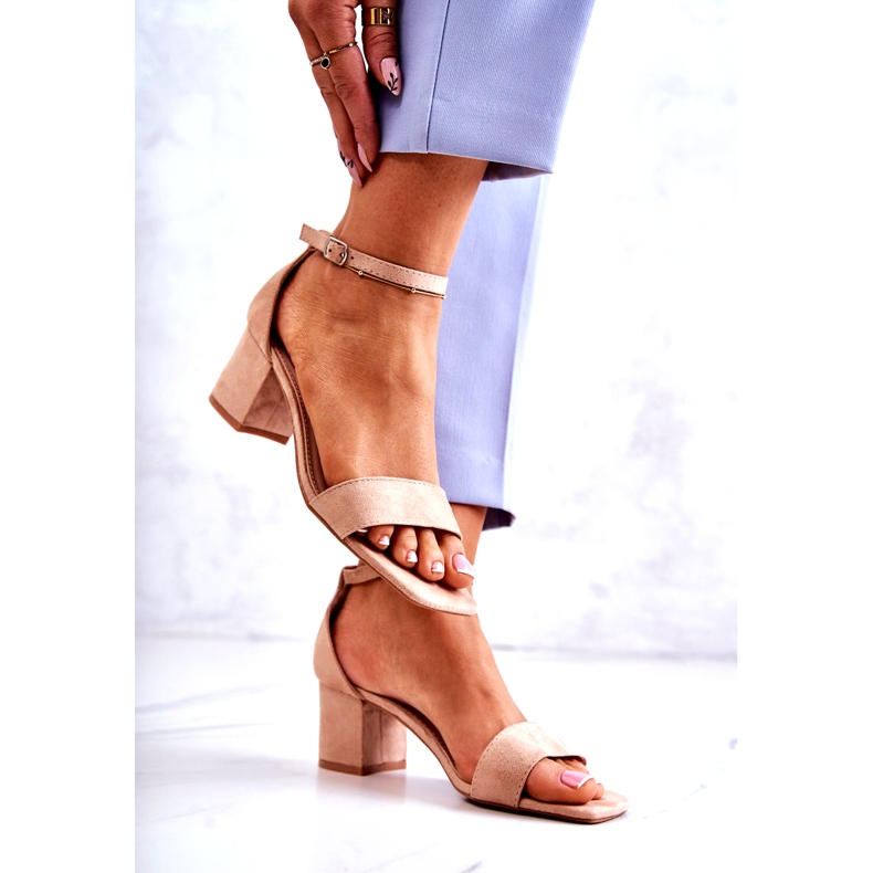 Vinceza Fashionable suede sandals on a high heel, beige 2