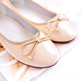 S.Barski Patent leather children's ballerina shoes with a bow, beige 2