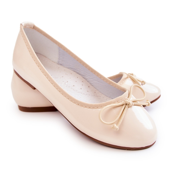 S.Barski Patent leather children's ballerina shoes with a bow, beige 4