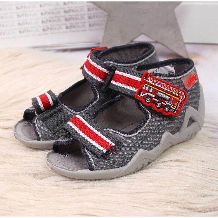 Gray Velcro gray slippers for kindergarten Jr. Befado 2