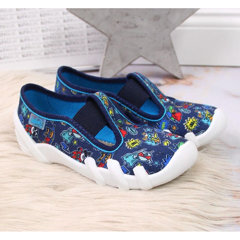 Slippers for kindergarten on rubber bands, navy blue Jr. Befado 2 Slippers for kindergarten on rubber bands, navy blue Jr. Befado 2