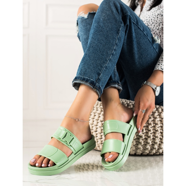 SHELOVET Green slippers with a buckle 1