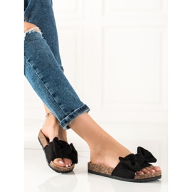 Queentina Suede Slippers With A Bow black 1