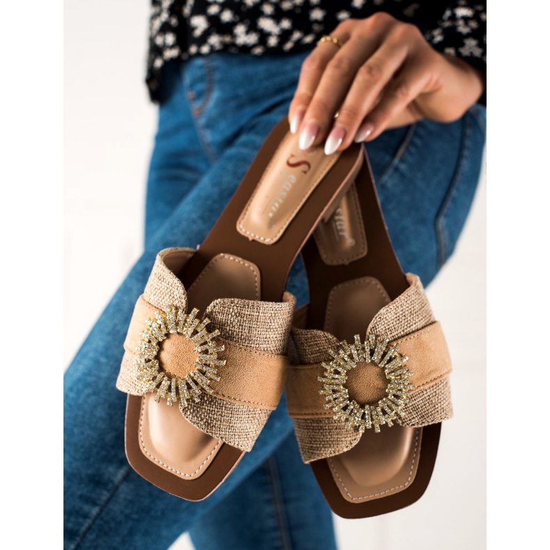 Seastar Slippers With A Cubic Zirconia Decoration beige 2