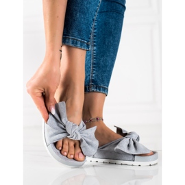 SHELOVET Fashionable slippers with a bow grey 1