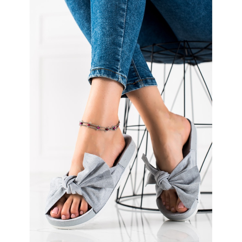 SHELOVET Fashionable slippers with a bow grey 2