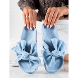 SHELOVET Fashionable slippers with a bow blue 2