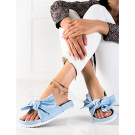 SHELOVET Fashionable slippers with a bow blue 1