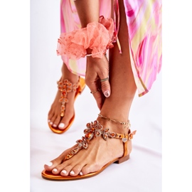 FB2 Women's Sandals For Summer Orange Bloom golden 2