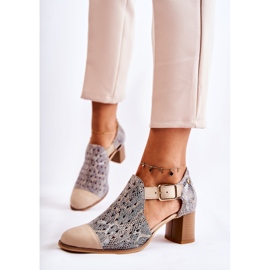 Women's Openwork Leather Booties Maciejka 04962-04 Beige 1