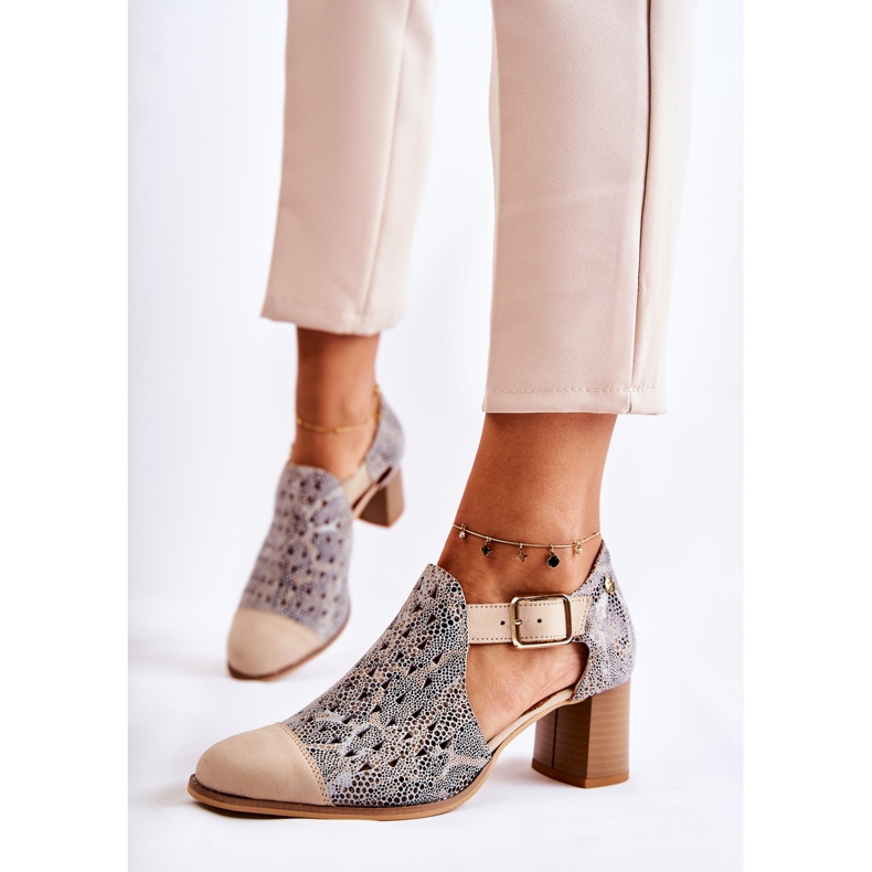 Women's Openwork Leather Booties Maciejka 04962-04 Beige 1