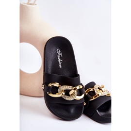 FK1 Children's Rubber Slippers With A Decorative Chain Black Suzie 2