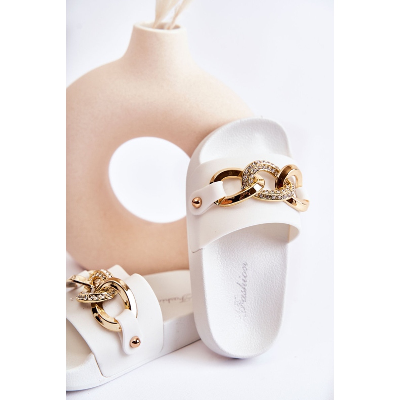 FK1 Children's Rubber Slippers With A Decorative Chain White Suzie 2