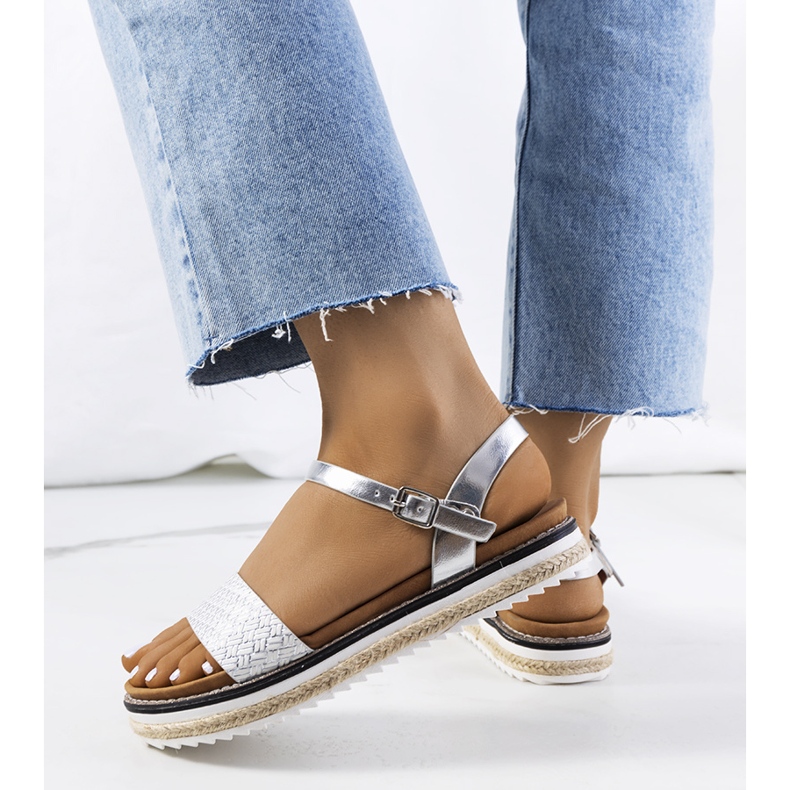 Silver sandals on an ornate Acton platform 1
