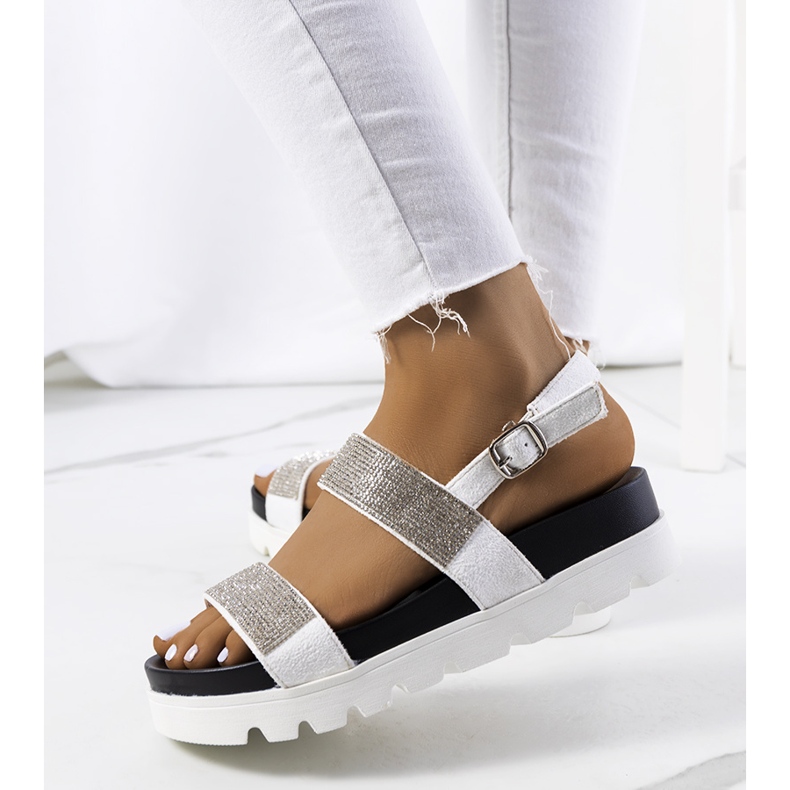 White sandals adorned with Felding cubic zirconia 1