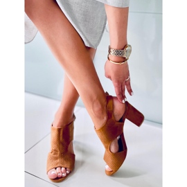 Stacy Camel high-heeled openwork sandals brown 1