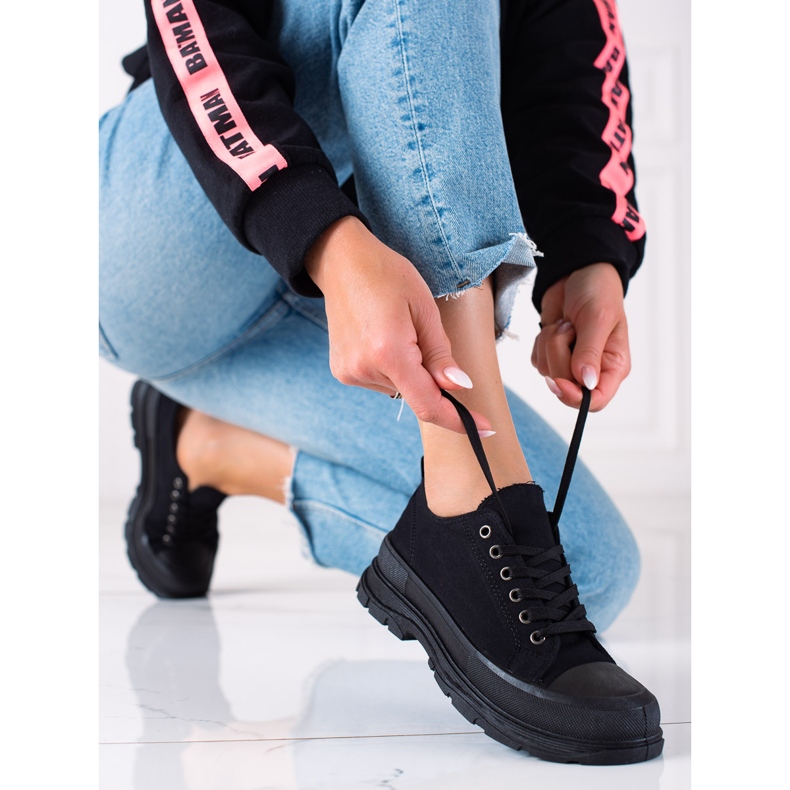 SHELOVET Black Sneakers On The Platform 1